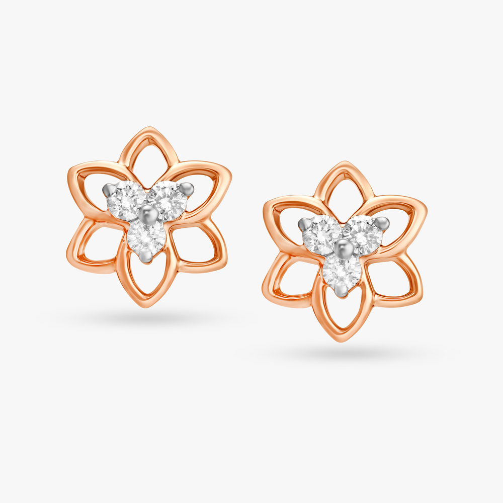 Striking Floral Diamond Stud Earrings,,hi-res image number null