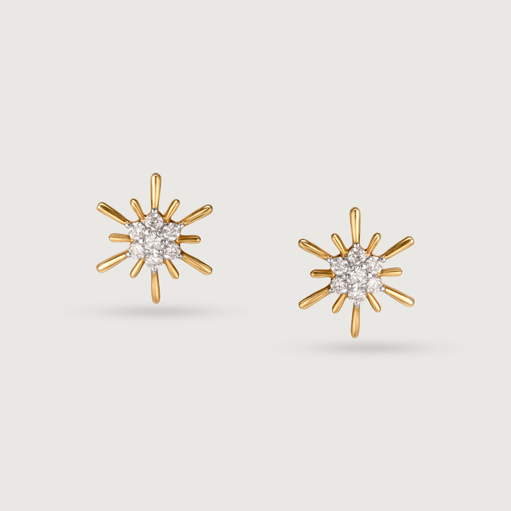 Diamond Gilded Galaxy 14KT Yellow Gold Stud Earrings,,hi-res image number null