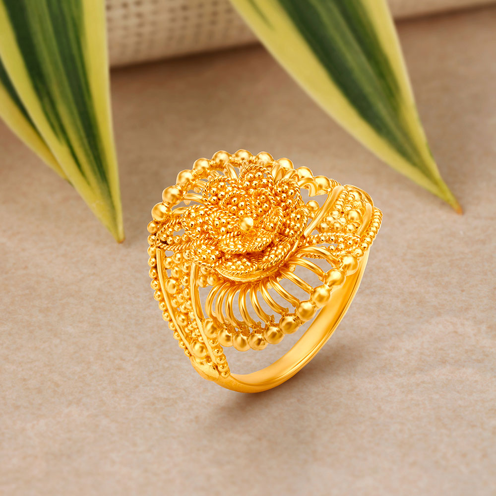 Artistic 22 Karat Yellow Gold Floral Ring,,hi-res image number null