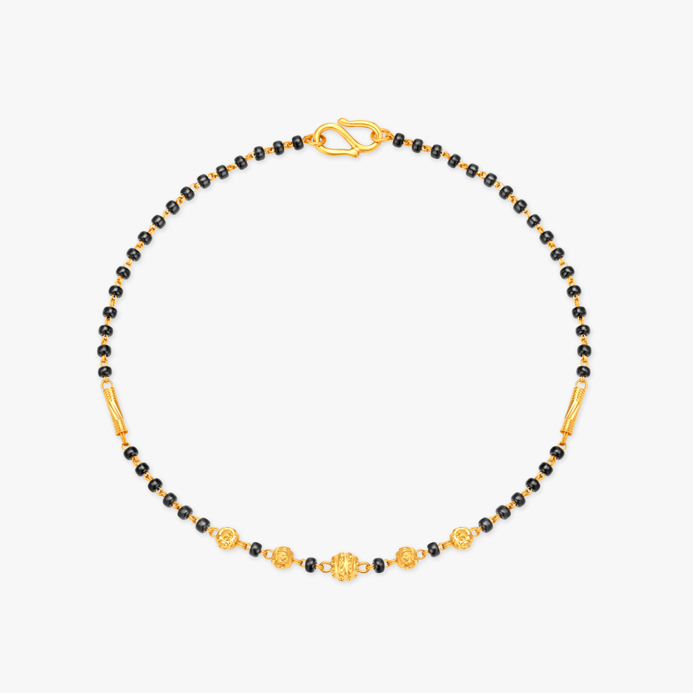 Stylish Black and Carved Gold Bead Bracelet,,hi-res image number null