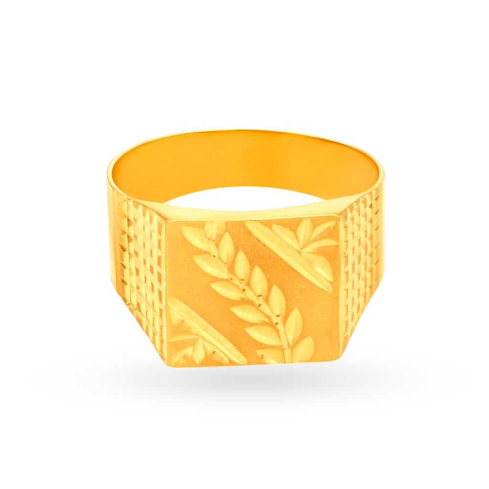 Square Leaf Gold Ring for Men,,hi-res image number null