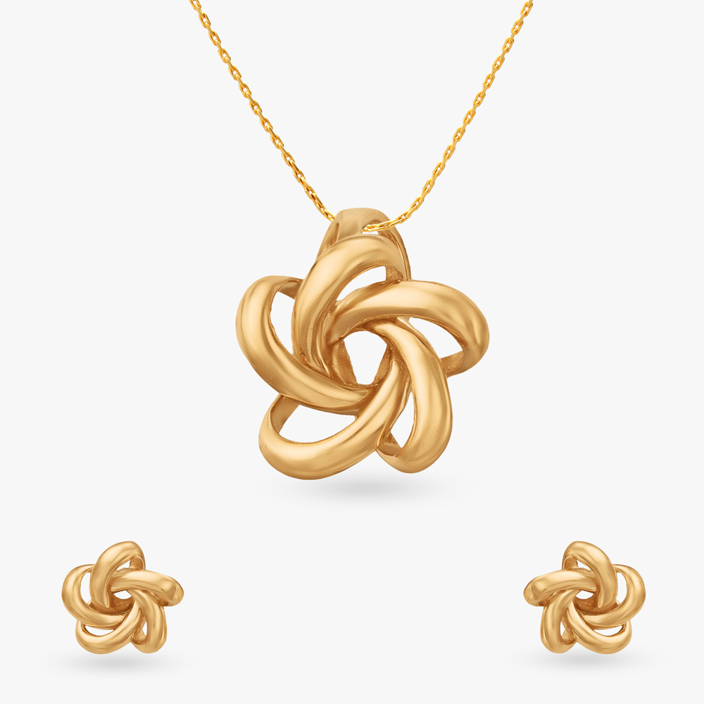 Twist Theory Gold Pendant and Earring Set,,hi-res image number null