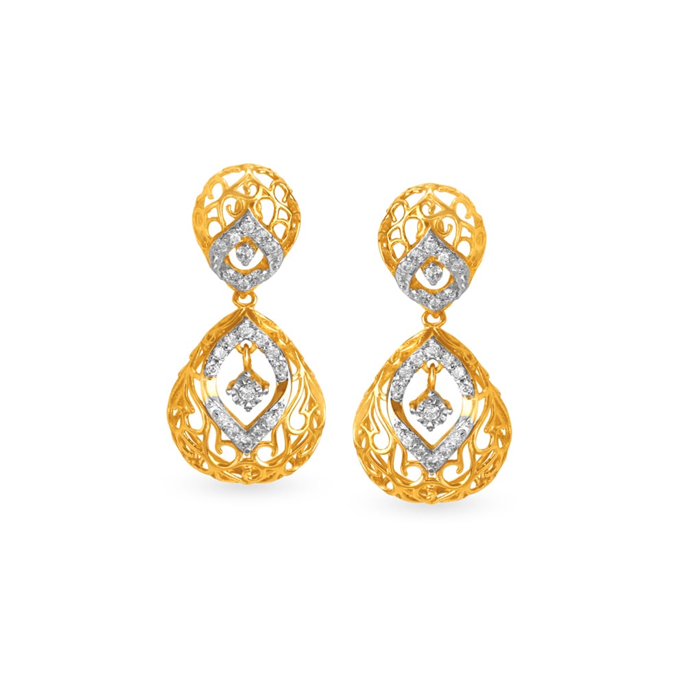 Eclectic Fancy Diamond Drop Earrings in White and Rose Gold,,hi-res image number null