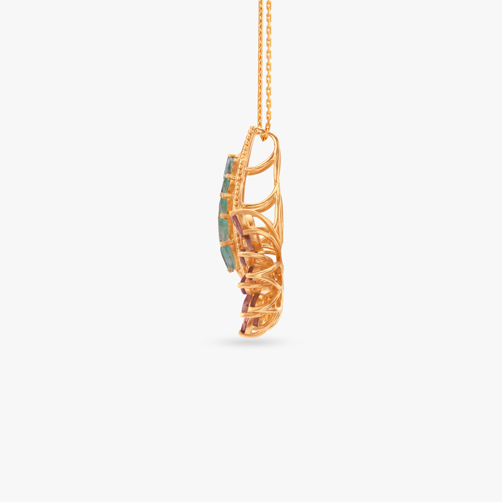 Tropical Bloom Gold Pendant and Earrings Set,,hi-res image number null