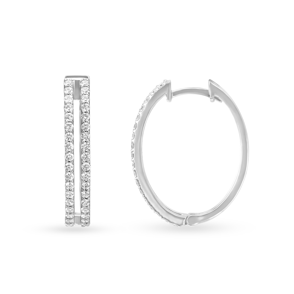 Charming 18 Karat Yellow Gold And Diamond Slender Hoop Earrings,,hi-res image number null