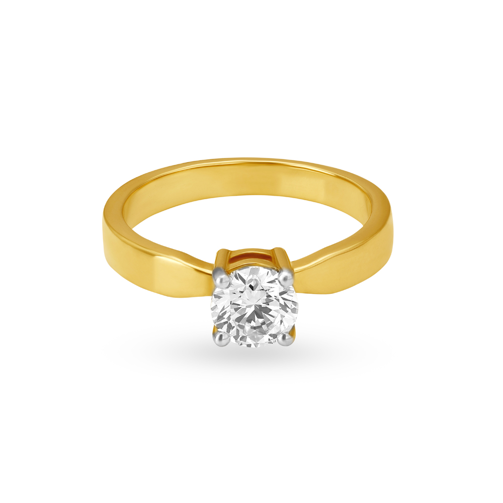 Striking 18 Karat Yellow Gold Solitaire Finger Ring,,hi-res image number null