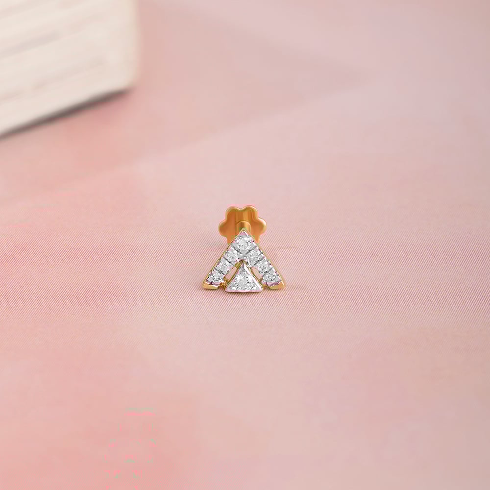 Glimmering Summit Gold & Diamond Nose Pin,,hi-res image number null