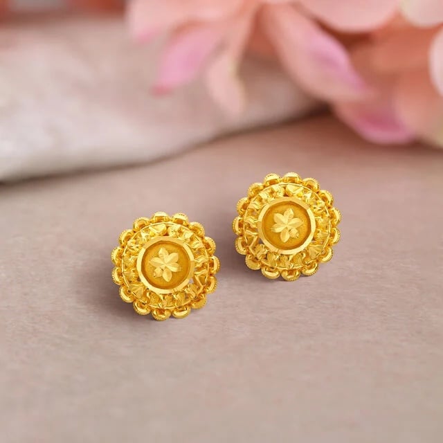 Ornate Gold Stud Earrings,,hi-res image number null