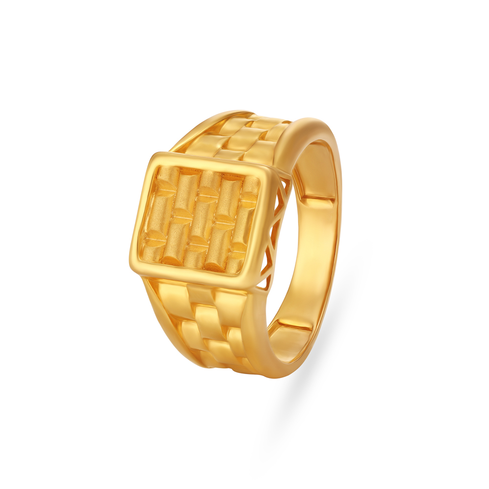 Watch And Line Pattern Gold Finger Ring For Men