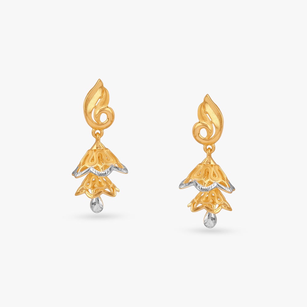 Floral Rhapsody Gold Jhumka Earrings,,hi-res image number null