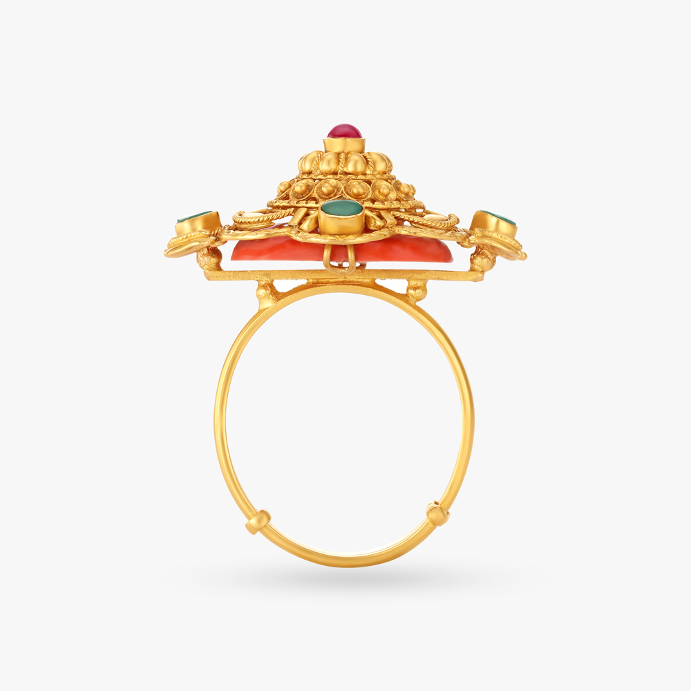 Resplendent Coral Stone Finger Ring