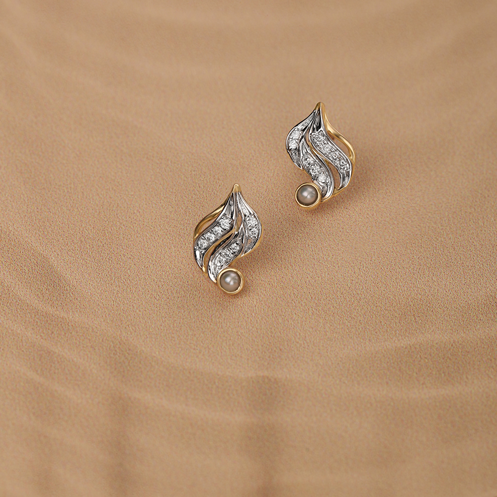 Cascading Rivulet 14 Kt Pearl & Diamond Stud Earrings,,hi-res image number null