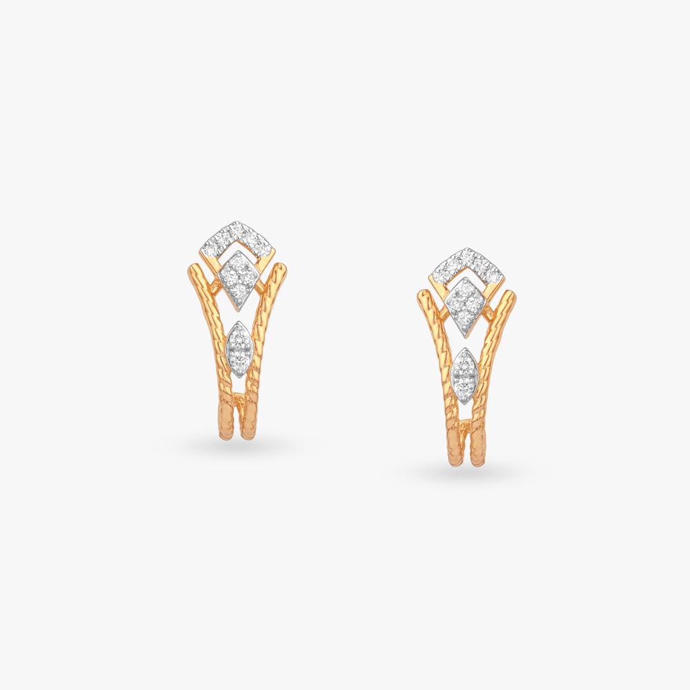 Geometric Crest Diamond Stud Earrings,,hi-res image number null