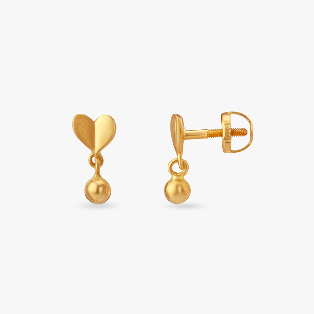Playful Heart Gold Drop Earrings for Kids,,hi-res image number null