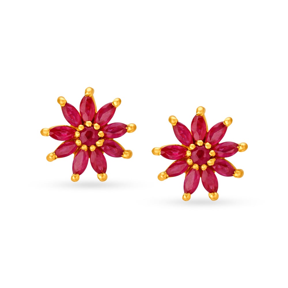 Mesmerizing 22 Karat Gold And Ruby Bloom Stud Earrings,,hi-res image number null