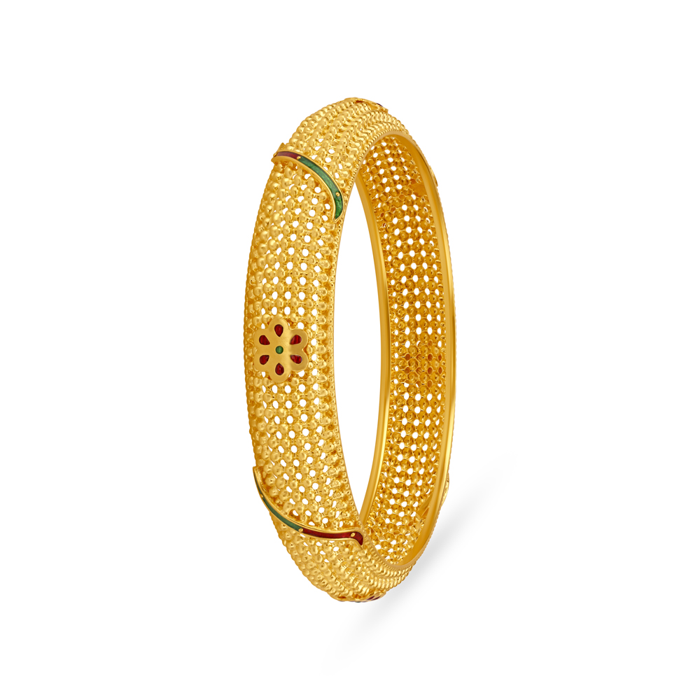 Ravishing Sheet Work Floral Motif Gold Bangle,,hi-res image number null
