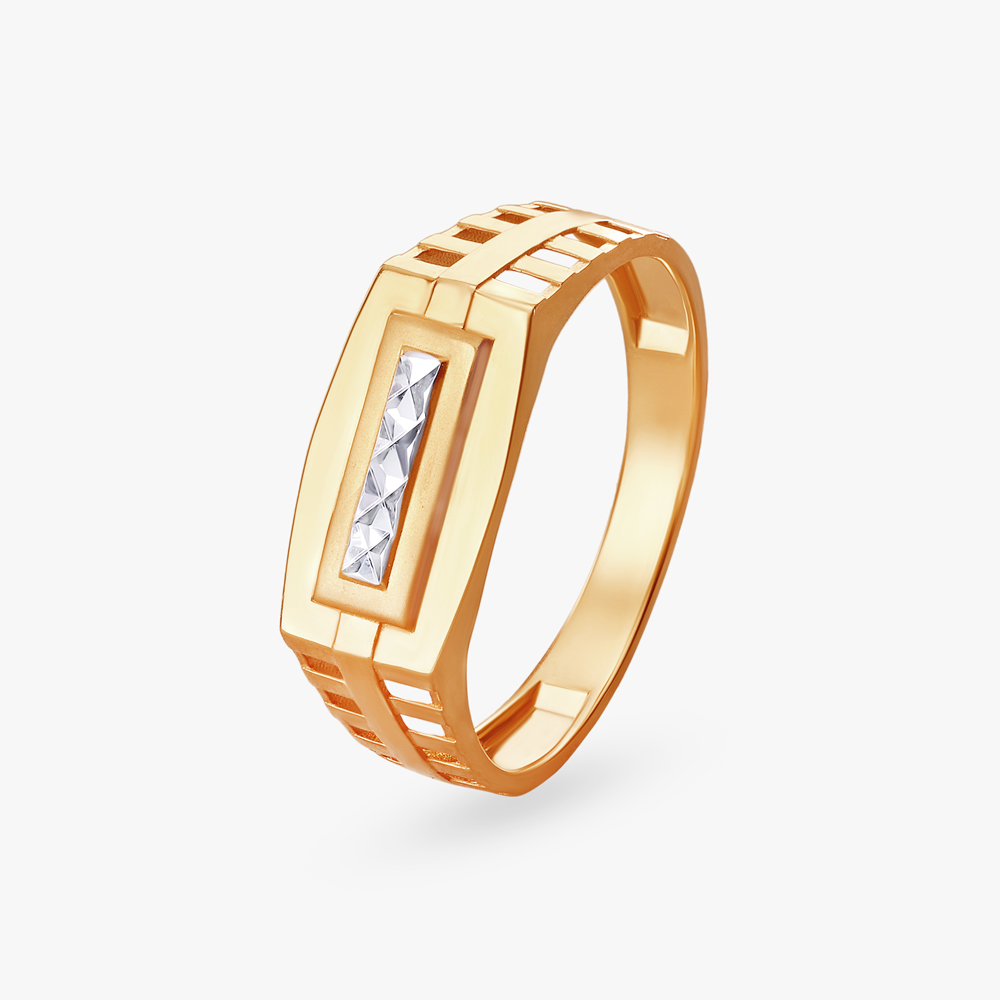 Geometric Grid Gold Finger Ring for Men,,hi-res image number null