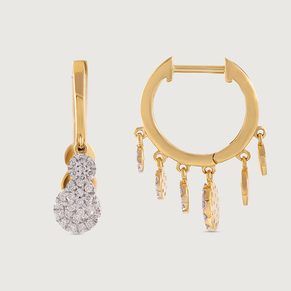 Dangle Charm Gold & Diamond Hoop Earrings,,hi-res image number null