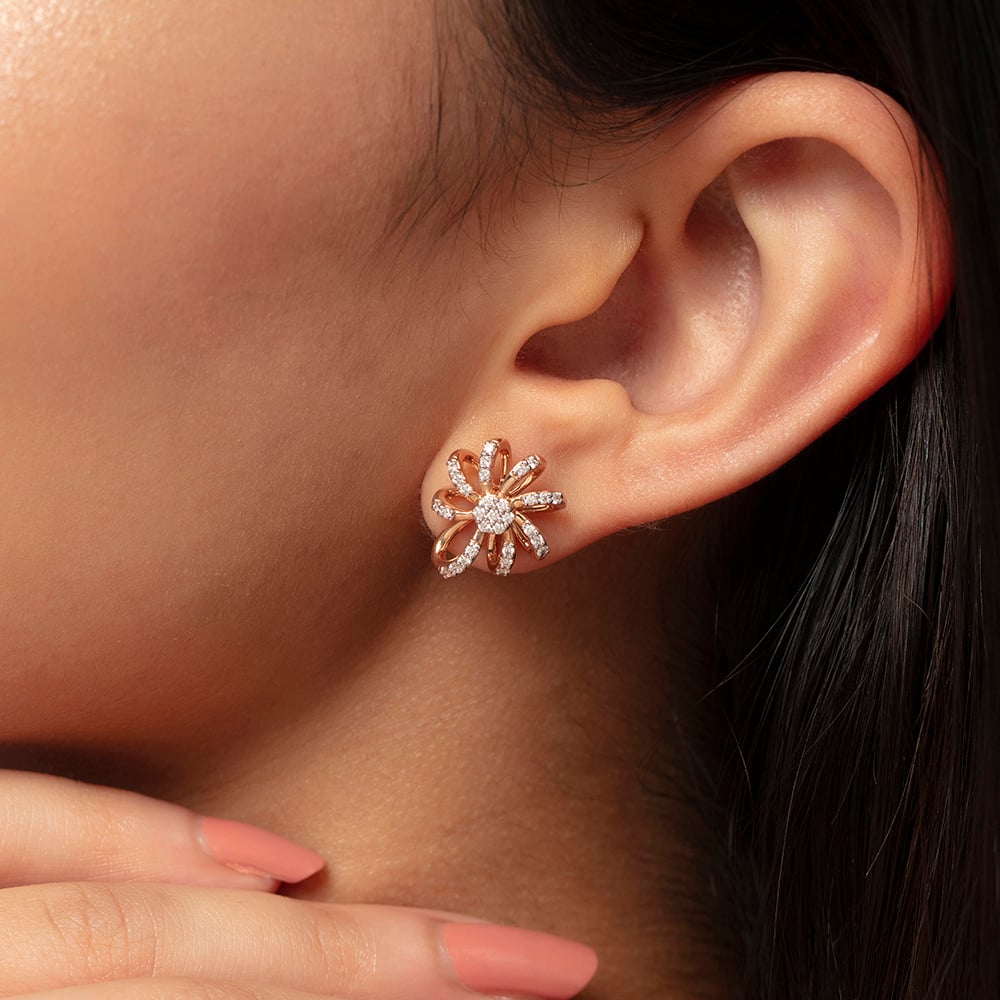 Sparkling Daisy Gold & Diamond Stud Earrings,,hi-res image number null