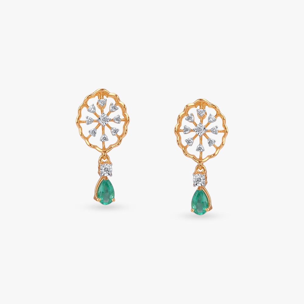 Emerald Spoke Diamond Drop Earrings,,hi-res image number null