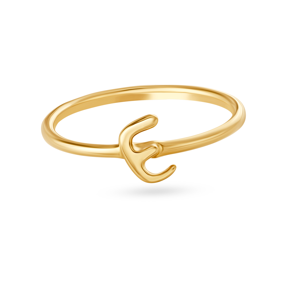 Letter E 14KT Yellow Gold Initial Ring,,hi-res image number null