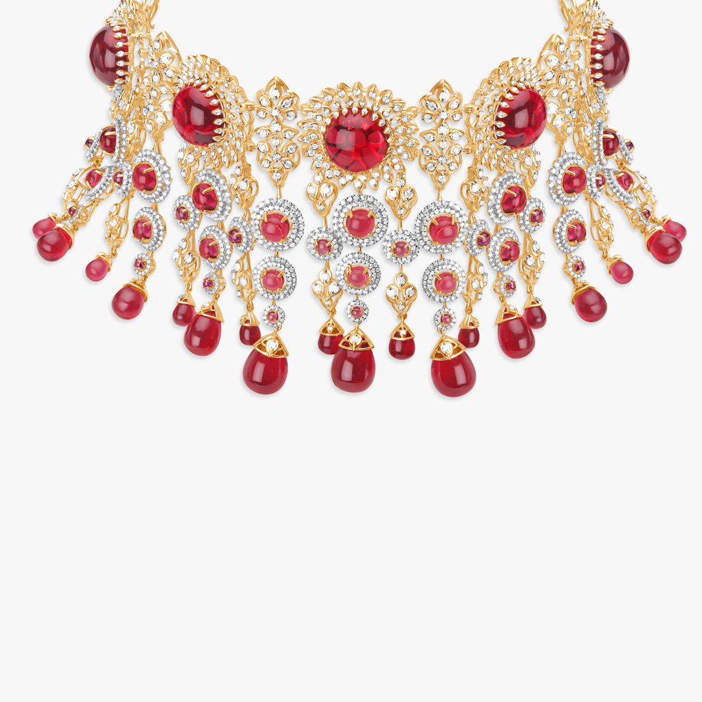 Alluring Floral Gold and Diamond Necklace Set,,hi-res image number null