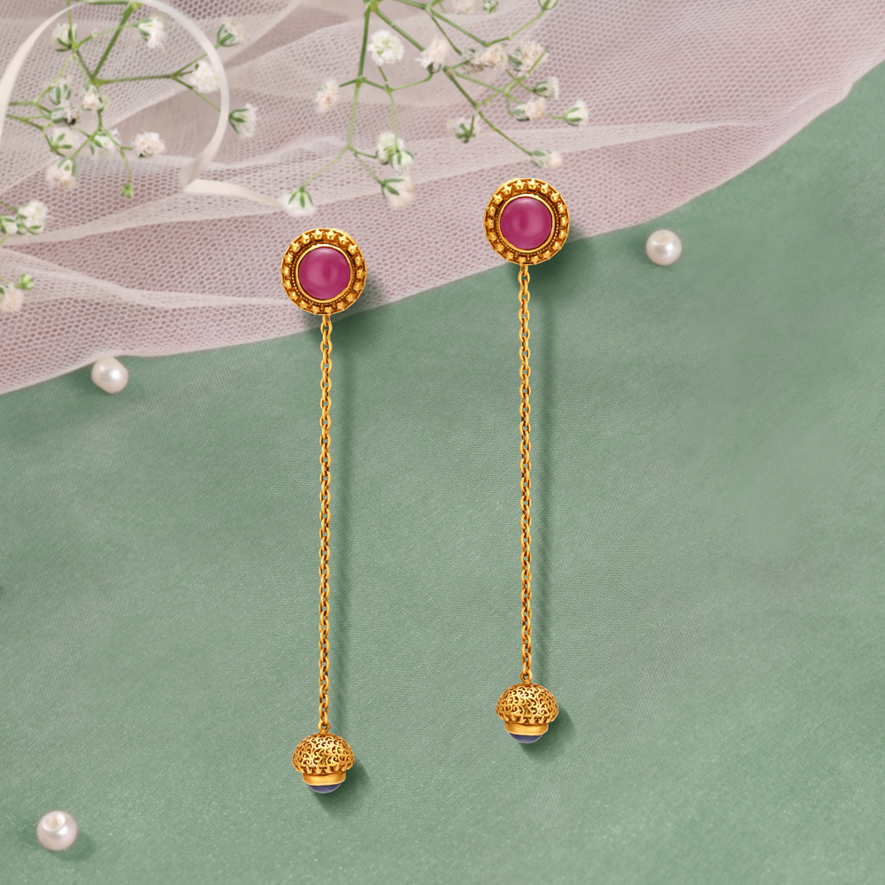 Enchanting Ruby and Sapphire Gold Drop Earrings