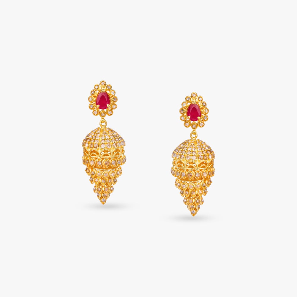 Dual Heritage Gold Jhumka Earrings,,hi-res image number null