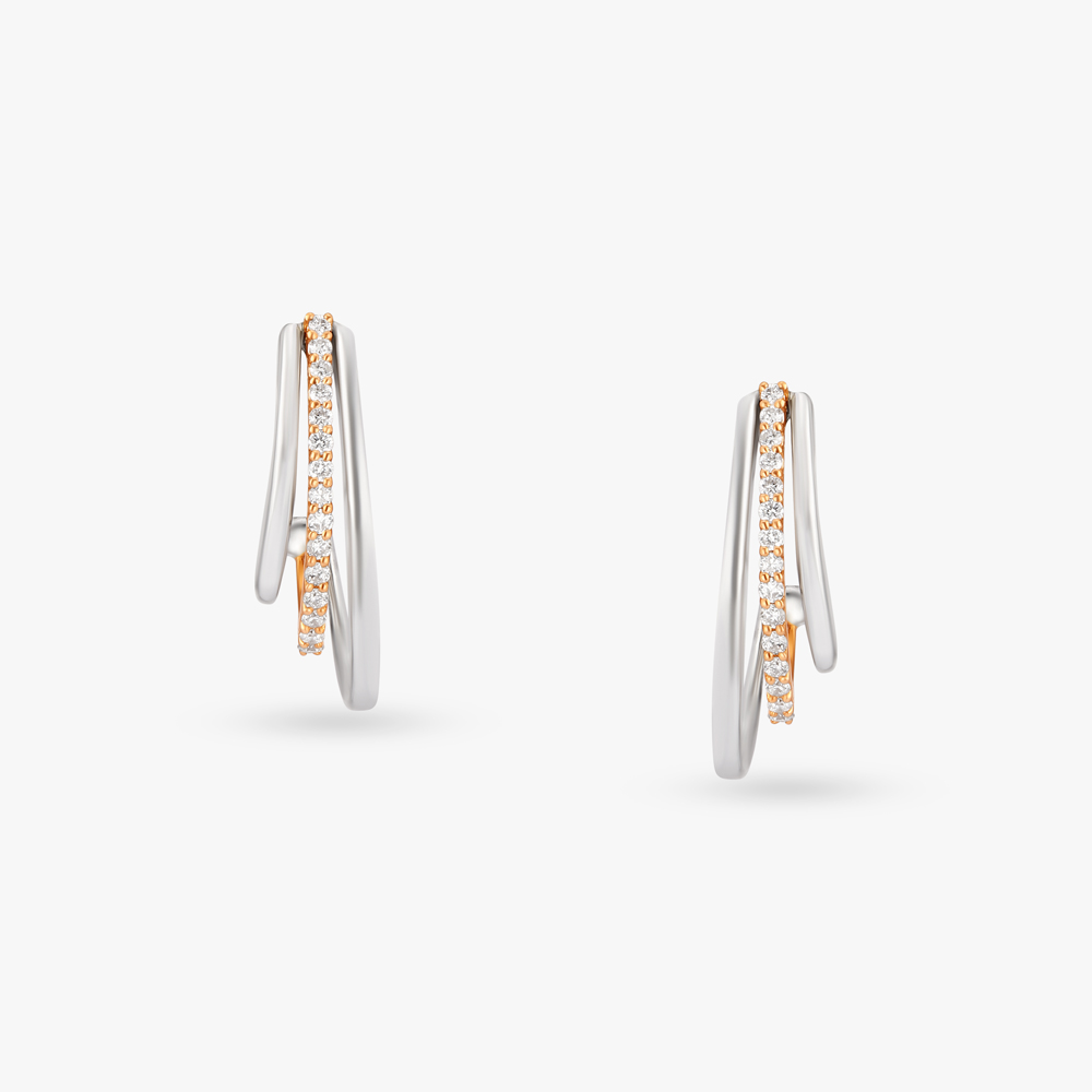 Starry Dual Tone Diamond Stud Earrings,,hi-res image number null