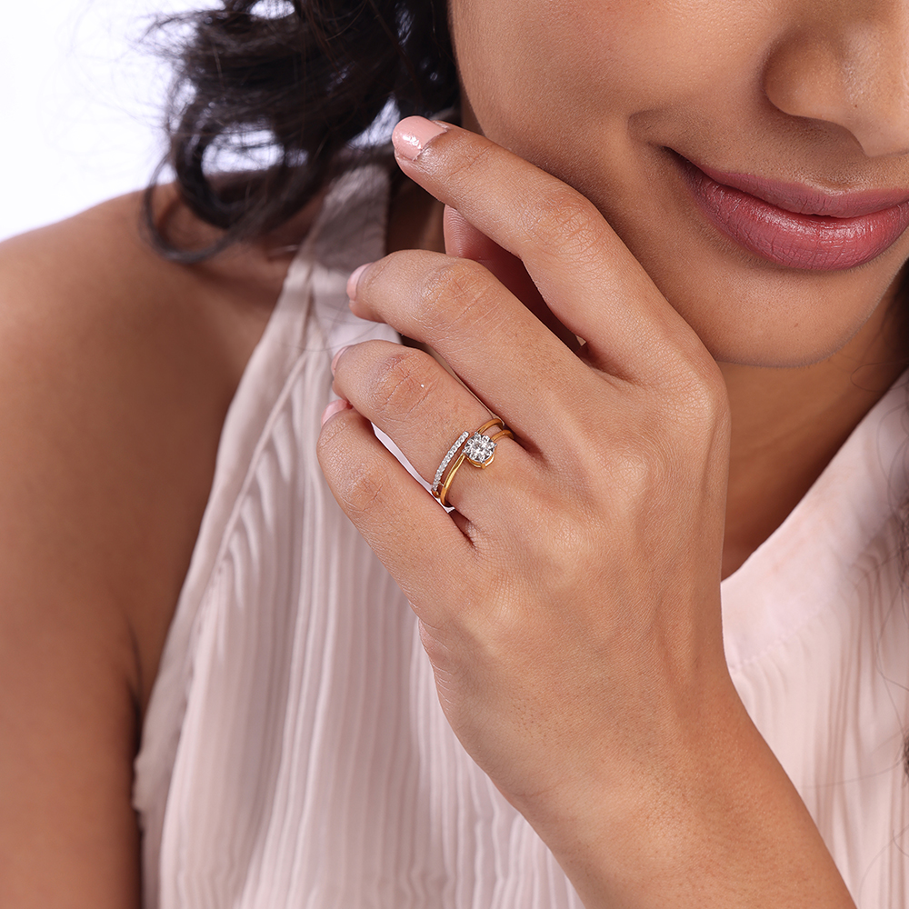 Halo Twist Gold & Diamond Finger Ring,,hi-res image number null