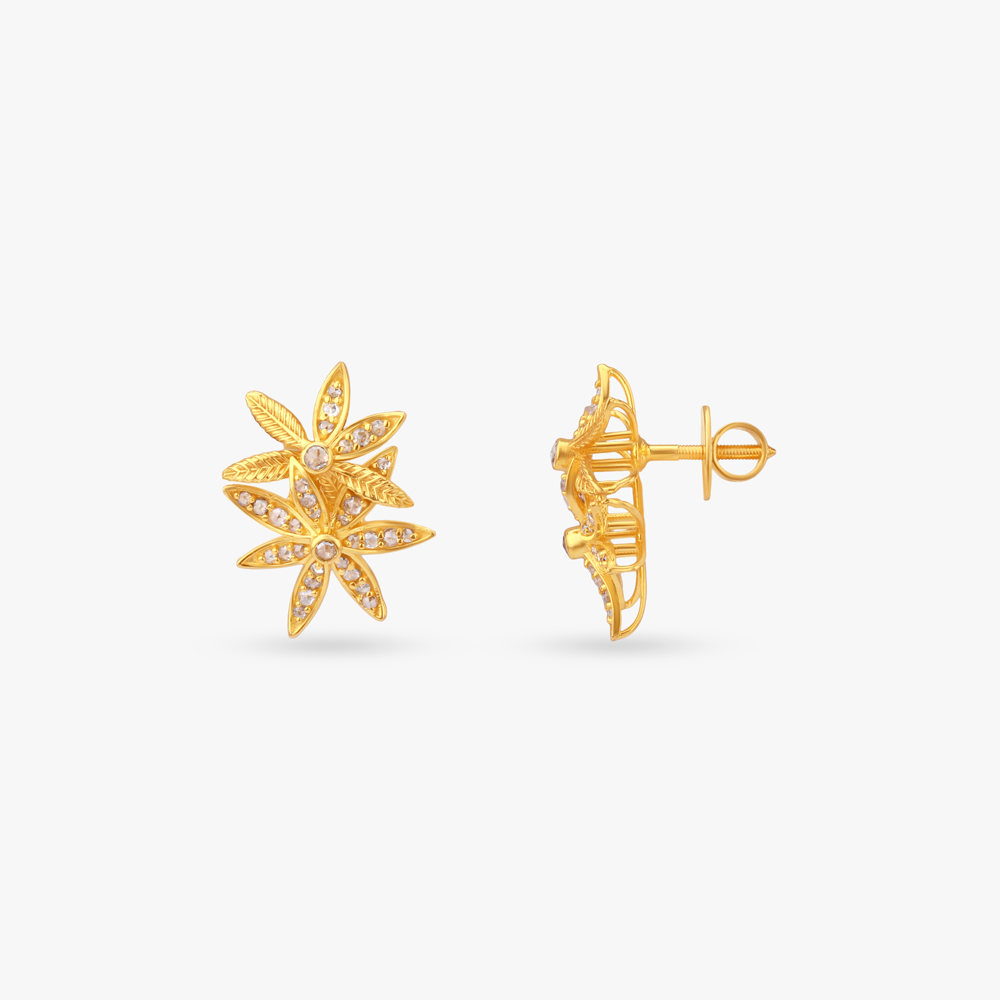 Twin Bloom Gold Stud Earrings,,hi-res image number null