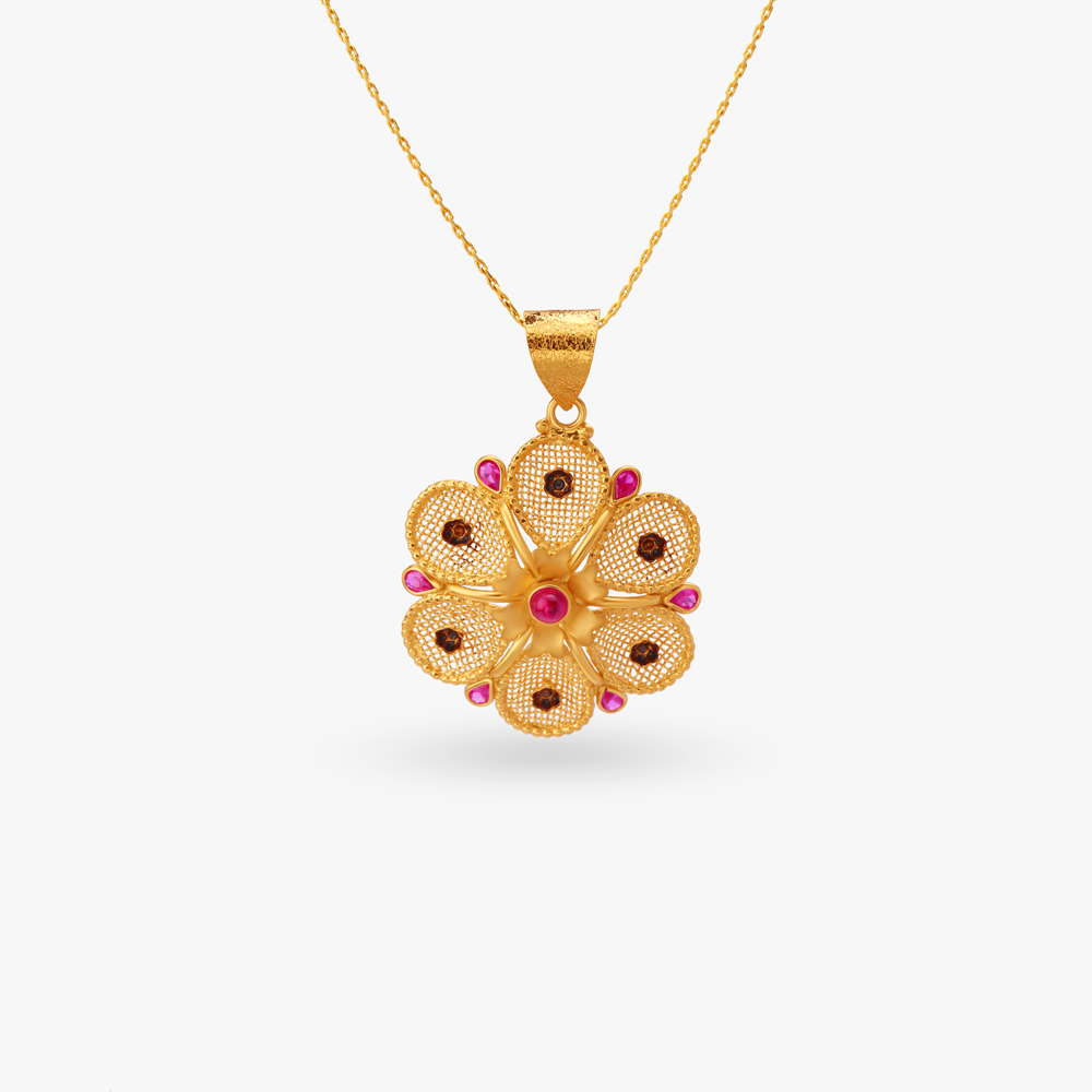 Floral Mesh Gold Pendant,,hi-res image number null