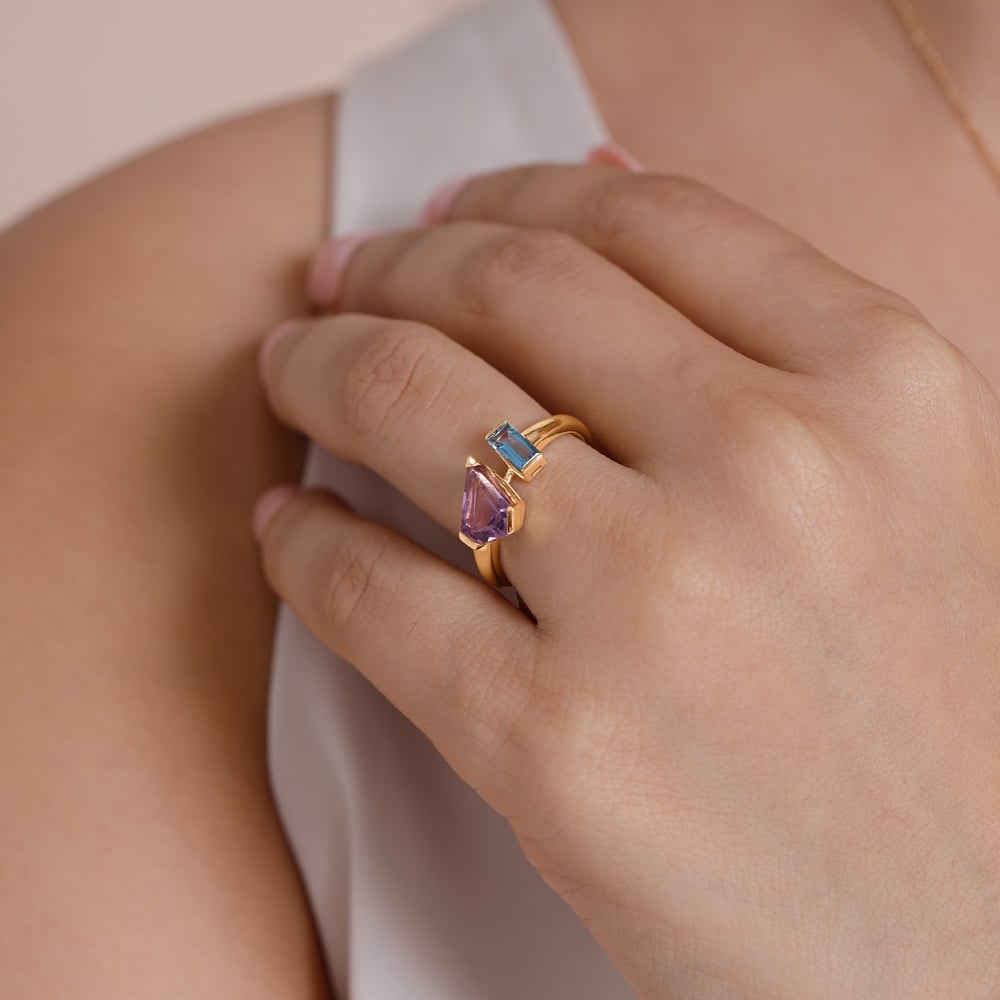 Sleek Faceted Amethyst and Topaz Ring,,hi-res image number null