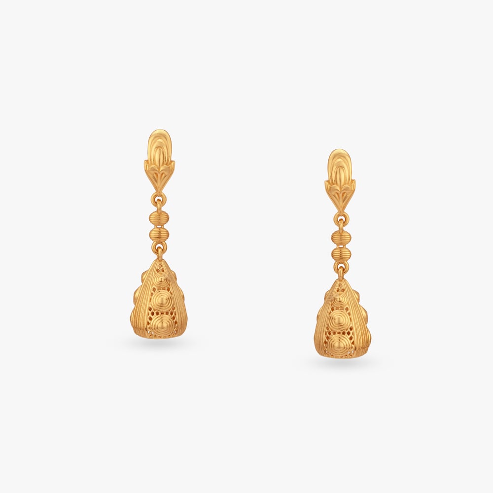 Sculpted Grace Gold Jhumka Earrings,,hi-res image number null
