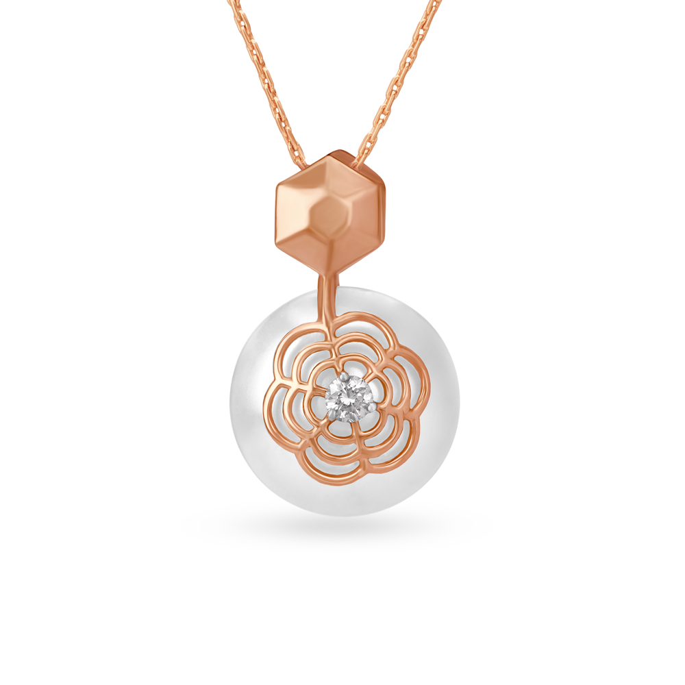 Enchanting Floral Rose Gold and Diamond Pendant