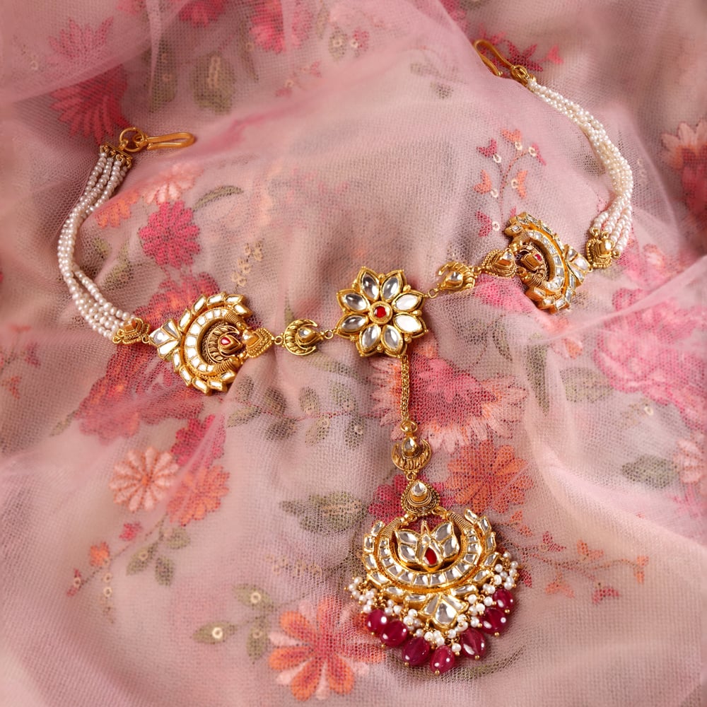 Radiant Glass Kundan Maang Tikka,,hi-res image number null