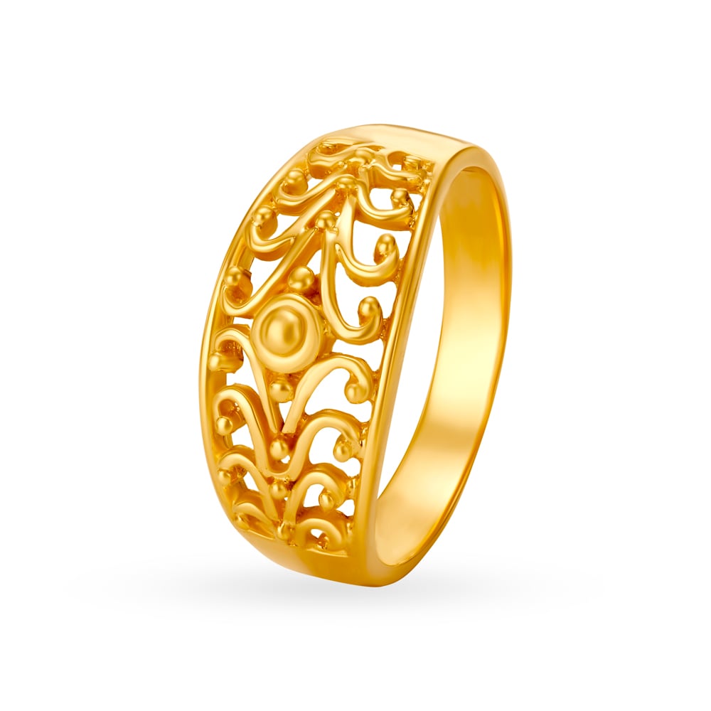 Ornamented 22 Karat Yellow Gold Jaali Patterned Finger Ring,,hi-res image number null