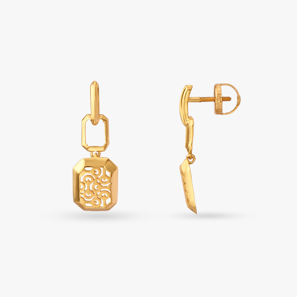 Hexagon Gold Drop Earrings,,hi-res image number null