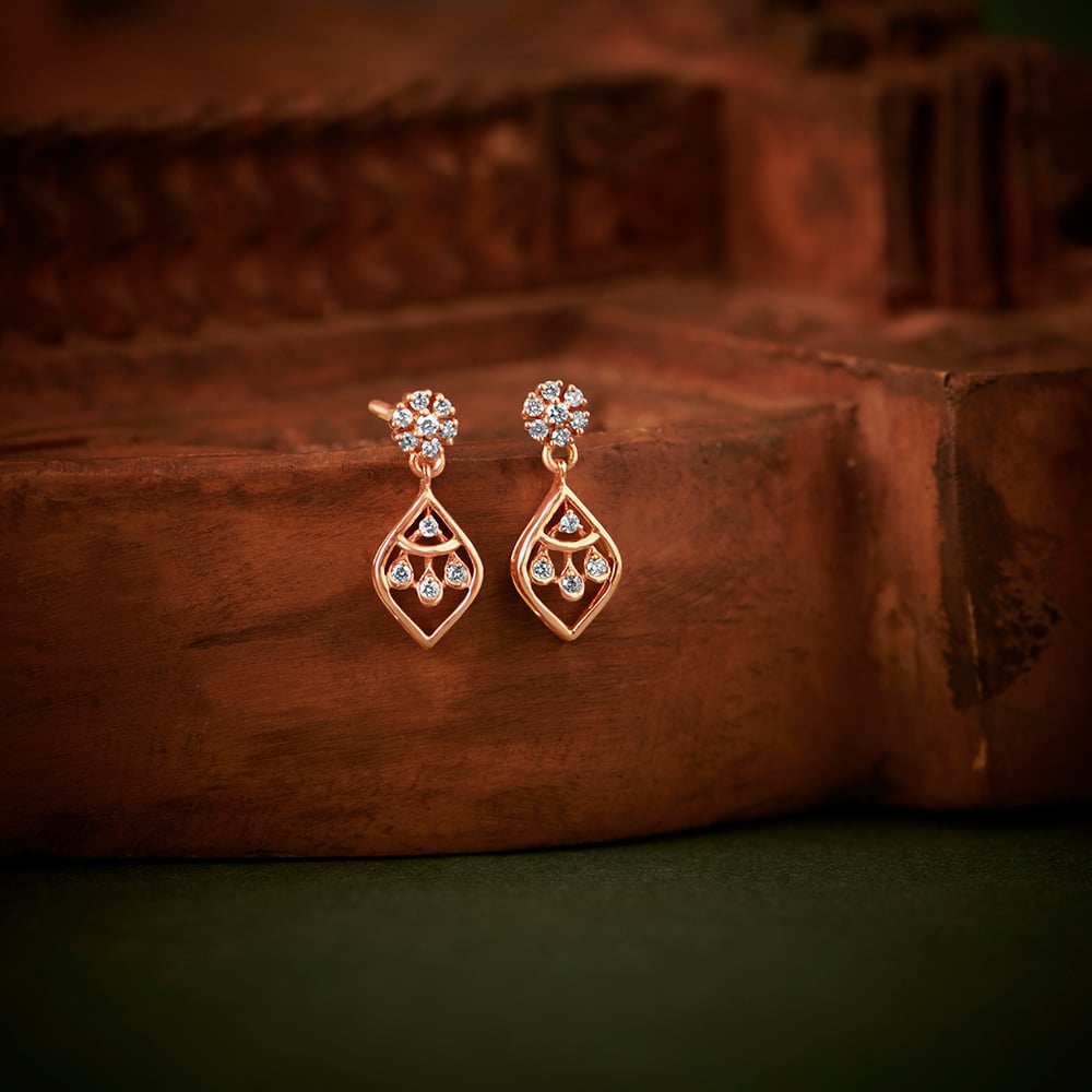 Diamond Vine Floral Rose Gold Drop Earrings