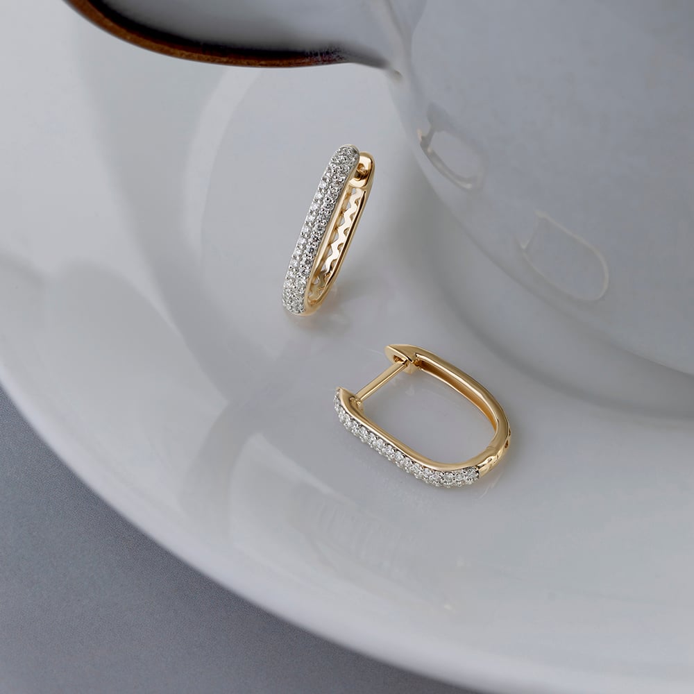 Sleek Edge Gold & Diamond Hoop Earrings,,hi-res image number null