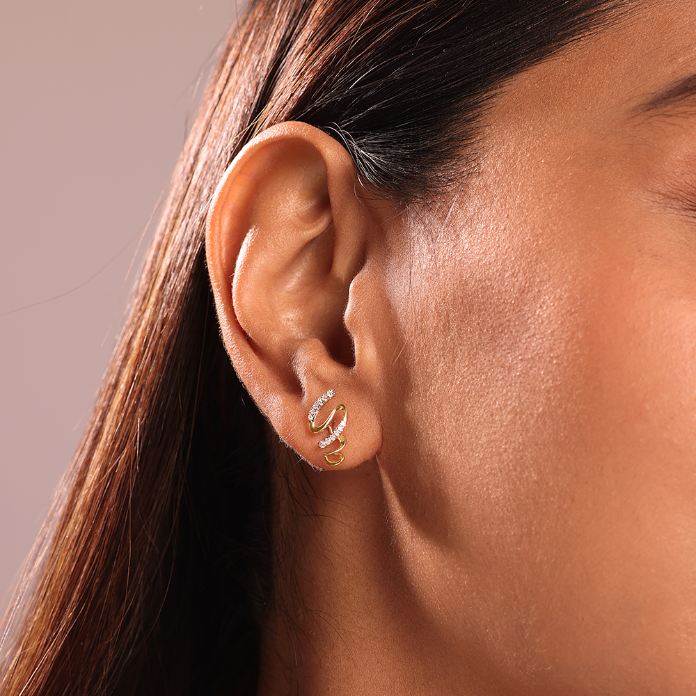 Swirling Breeze 14 Kt Gold & Diamond Stud Earrings,,hi-res image number null