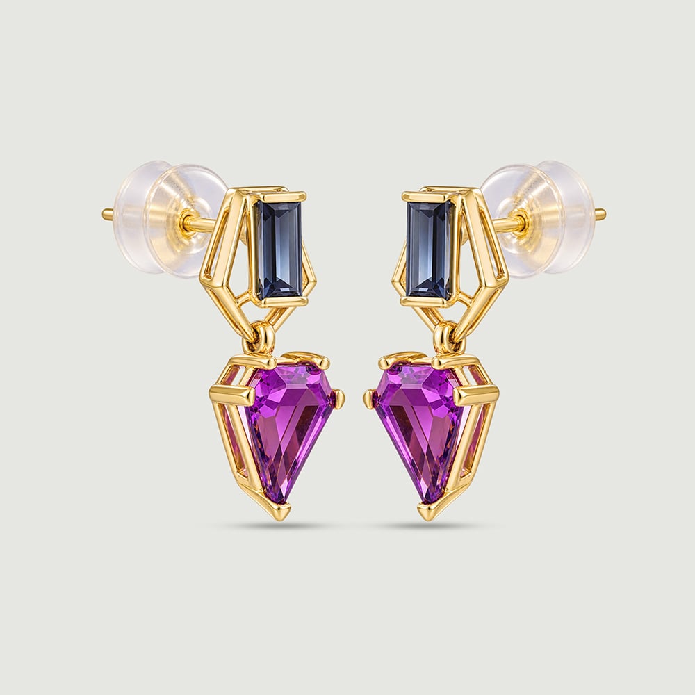 Balanced Contrasting Amethyst and Topaz Drop Earrings,,hi-res image number null