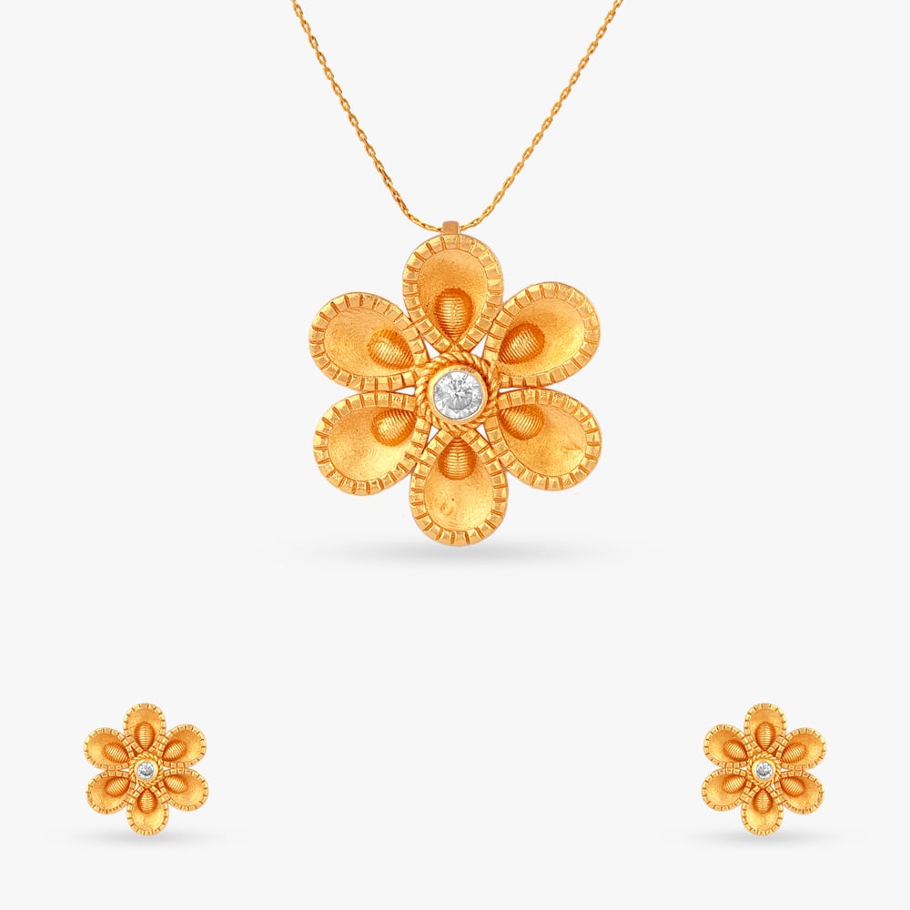 Sunlit Bloom Gold Pendant and Earrings Set,,hi-res image number null