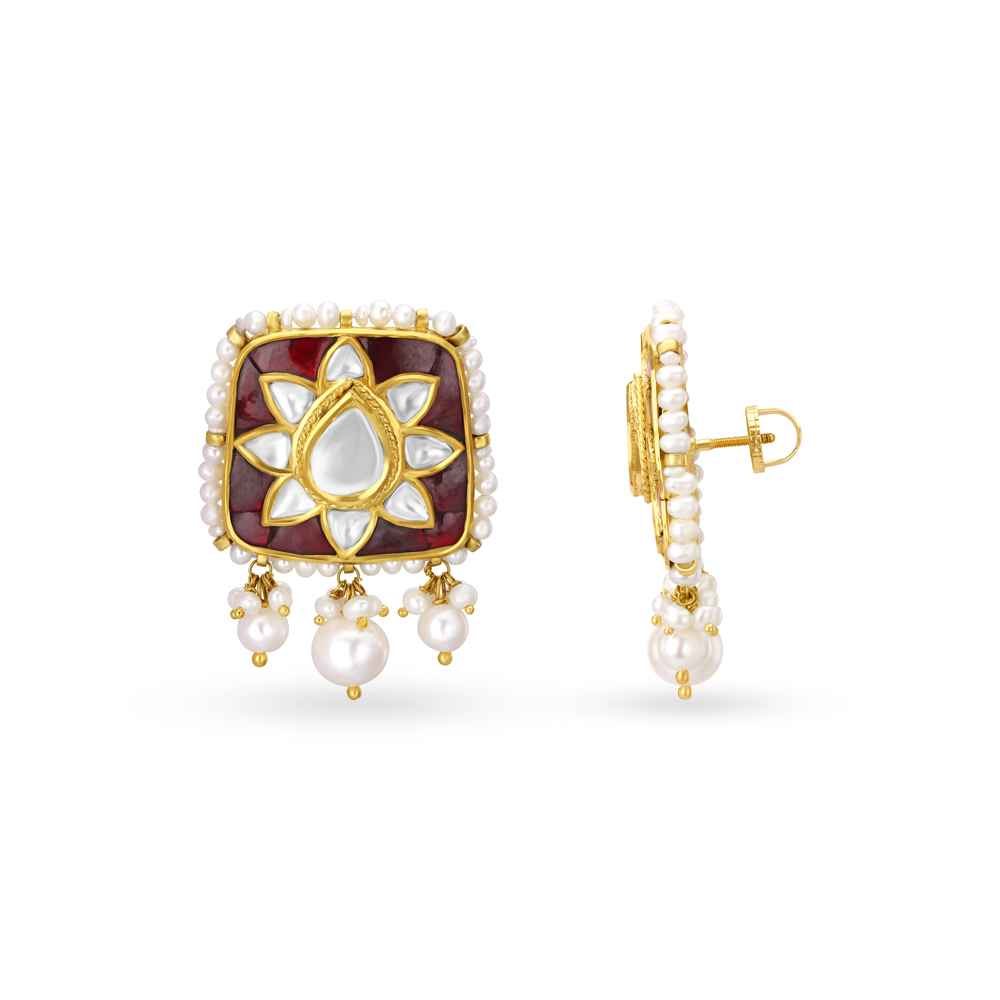 Graceful Floral Gold Stud Earrings,,hi-res image number null