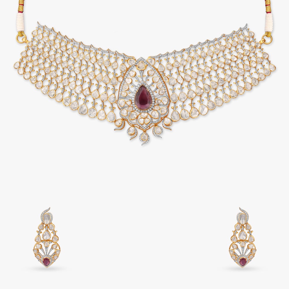 Tourmaline Diamond Wing Choker Necklace Set,,hi-res image number null