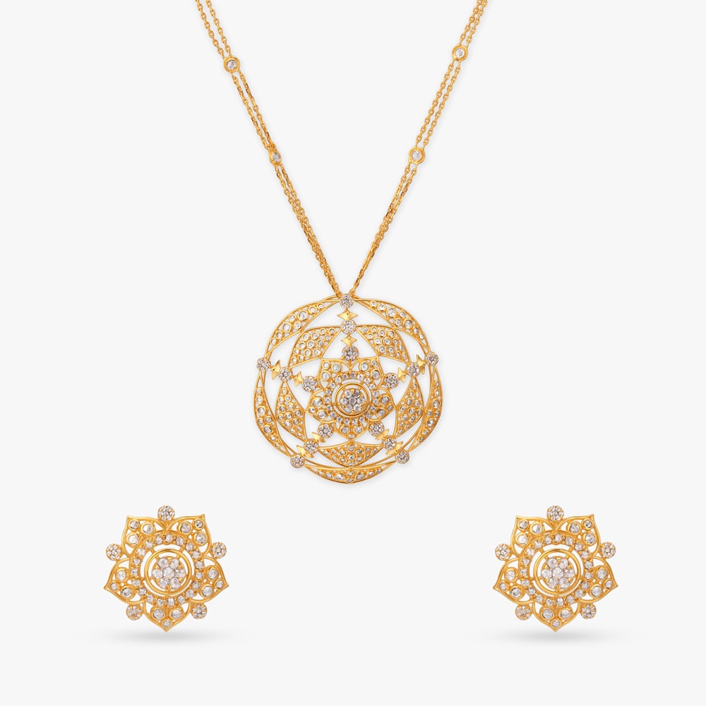 Cosmic Rhythm Gold Pendant with Chain and Earrings Set,,hi-res image number null