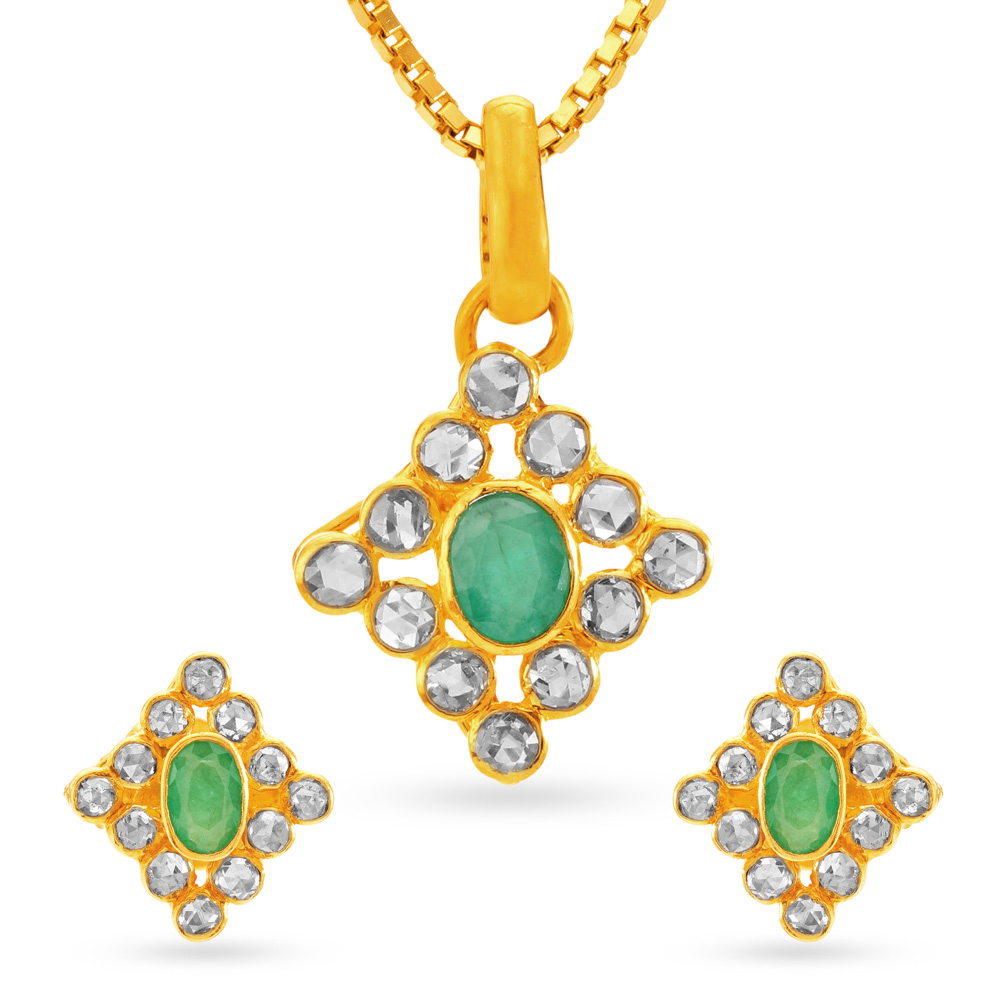 Rhombic Emerald Gold Pendant And Earrings Set,,hi-res image number null