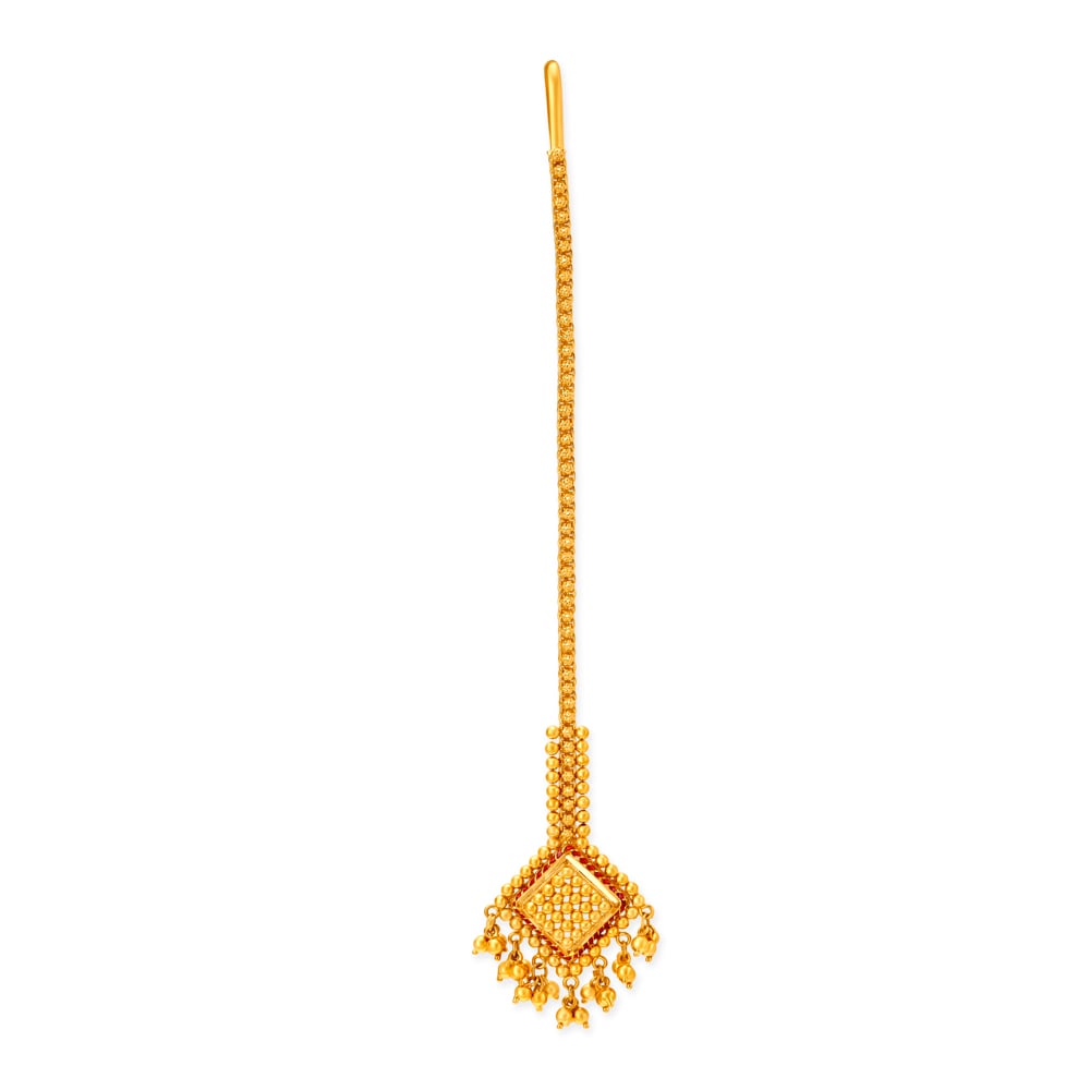 Exquisite 22 Karat Yellow Gold Checkered Maang Tikka,,hi-res image number null