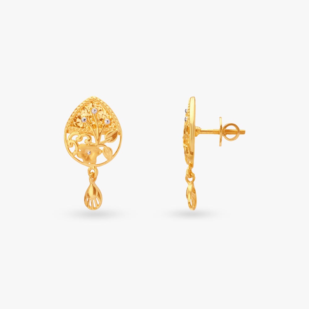 Exquisite Floral Drop Gold Pendant and Earrings Set,,hi-res image number null