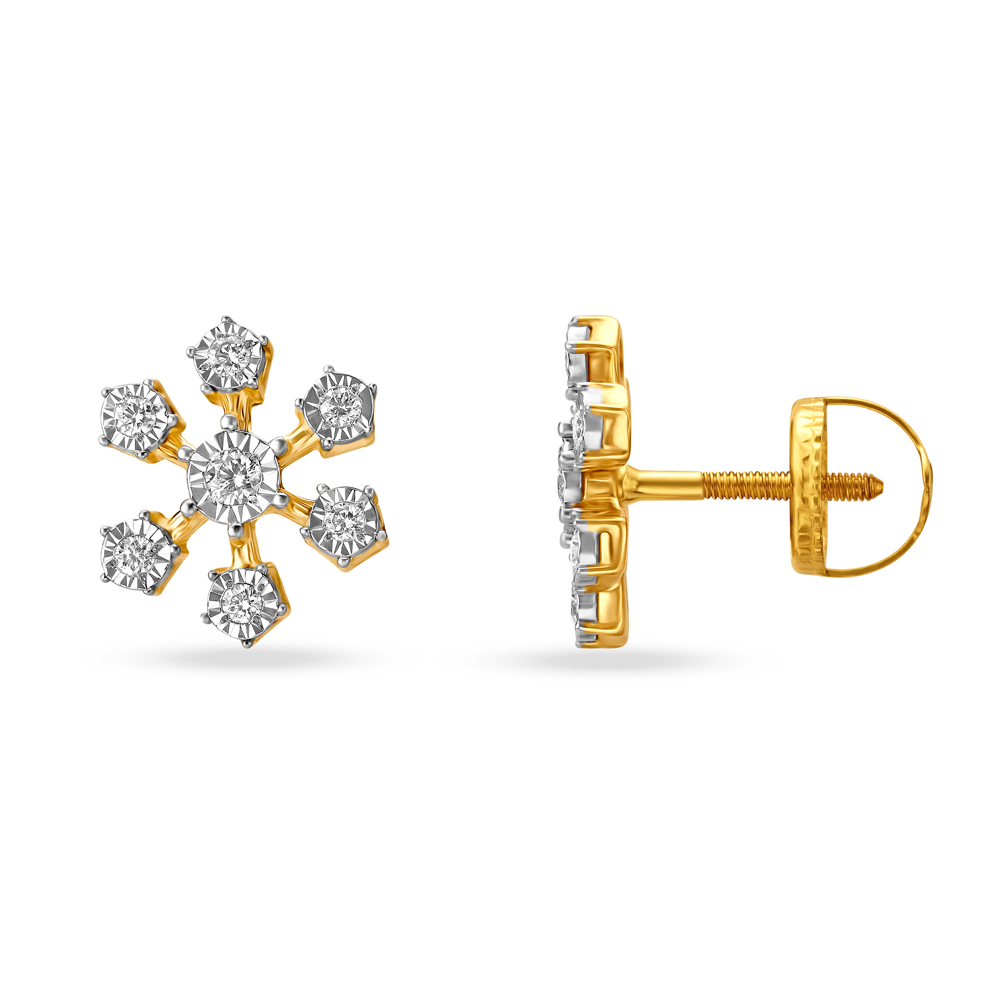 Charming Seven Stone Diamond Stud Earrings in White and Yellow Gold,,hi-res image number null